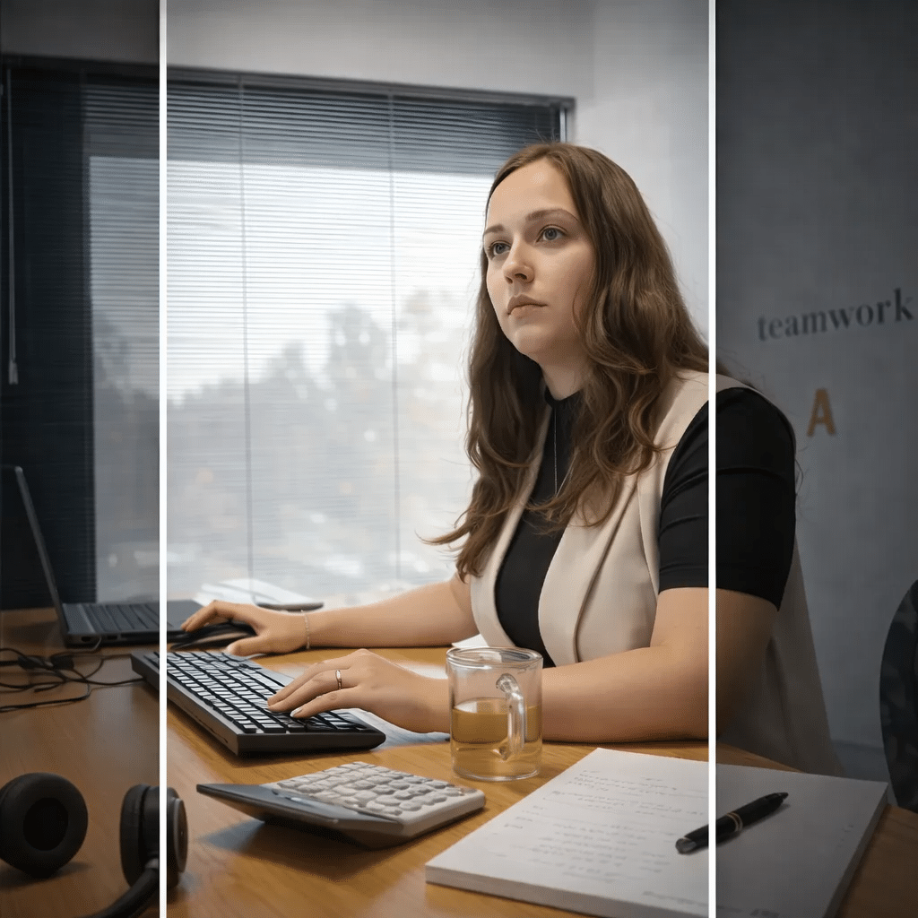 Zakelijke opname van een vrouw die achter haar bureau op kantoor werkt, passend bij een short video laten maken